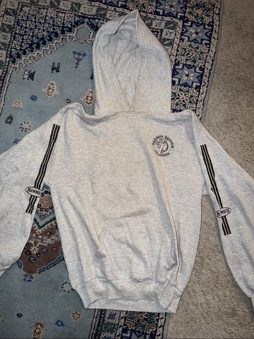 Light Gray Mammoth Hooded Sweatshirt with Sleeve Stripe Detail